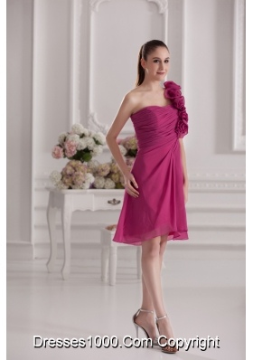 Empire One Shoulder Hand Made Flowers Ruching Fuchsia Dress Prom