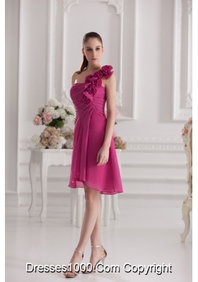 Empire One Shoulder Hand Made Flowers Ruching Fuchsia Dress Prom