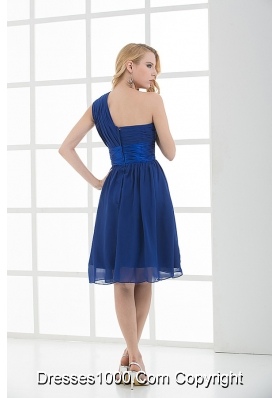 Empire One Shoulder Sleeveless Knee-length  Blue Prom Dress