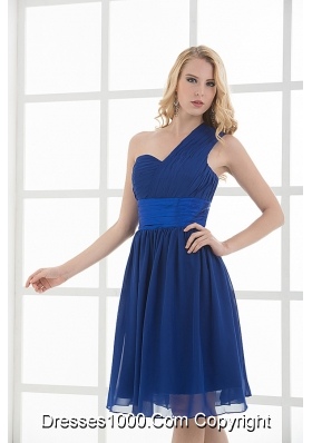 Empire One Shoulder Sleeveless Knee-length  Blue Prom Dress