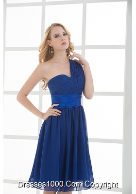 Empire One Shoulder Sleeveless Knee-length  Blue Prom Dress