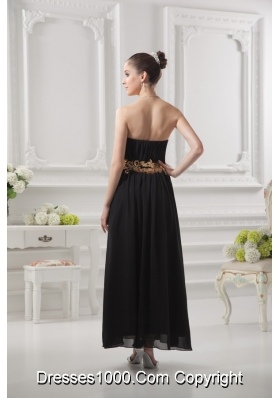 Empire Strapless Belt Black Ruching Ankle-length Prom Dress