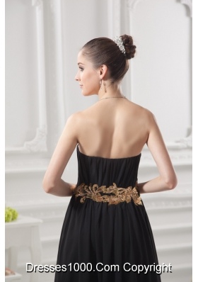 Empire Strapless Belt Black Ruching Ankle-length Prom Dress