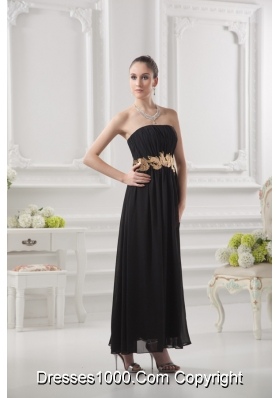 Empire Strapless Belt Black Ruching Ankle-length Prom Dress