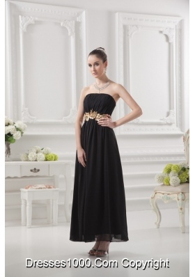 Empire Strapless Belt Black Ruching Ankle-length Prom Dress