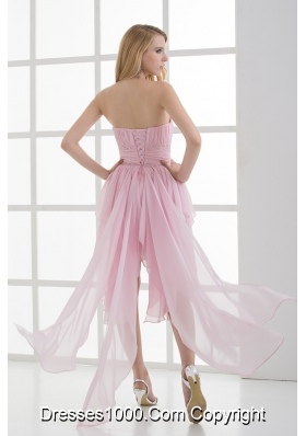 Empire Strapless High-low Ruching Baby Pink Prom Dress