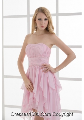 Empire Strapless High-low Ruching Baby Pink Prom Dress