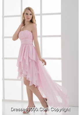 Empire Strapless High-low Ruching Baby Pink Prom Dress