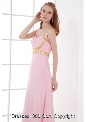 Empire Straps Baby Pink Prom Dress with Beading and Ruchings Chiffon