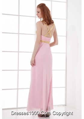 Empire Straps Baby Pink Prom Dress with Beading and Ruchings Chiffon