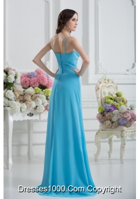 Empire Straps Ruching Baby Blue Floor-length Chiffon Prom Dress