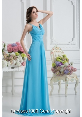 Empire Straps Ruching Baby Blue Floor-length Chiffon Prom Dress