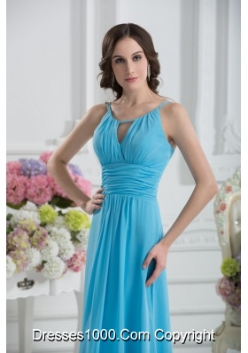 Empire Straps Ruching Baby Blue Floor-length Chiffon Prom Dress