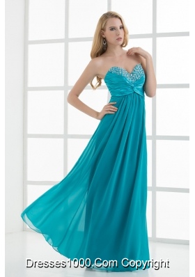 Empire Teal Blue Sweetheart Floor-length Beading Taffeta Prom Dress