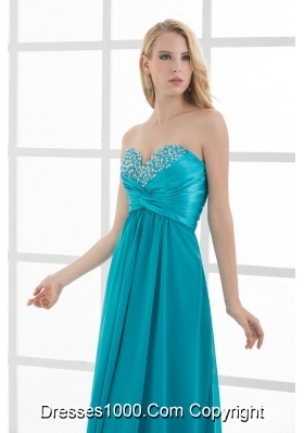 Empire Teal Blue Sweetheart Floor-length Beading Taffeta Prom Dress