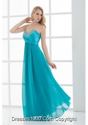 Empire Teal Blue Sweetheart Floor-length Beading Taffeta Prom Dress