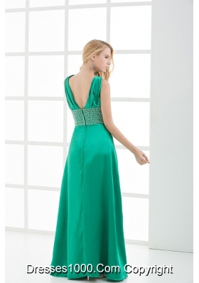 Empire V-neck Sleeveless Ruching High Slit Prom Dress