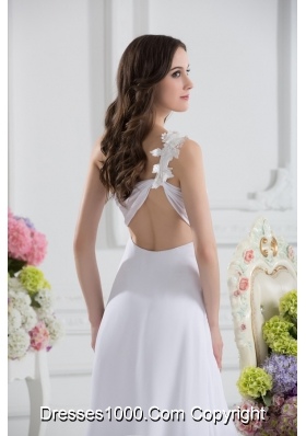 Empire White One Shoulder High Slit Brush Train Chiffon Prom Dress