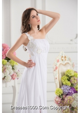 Empire White One Shoulder High Slit Brush Train Chiffon Prom Dress