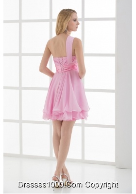 One Shoulder A-line Beading and Ruching Chiffon Prom Dress