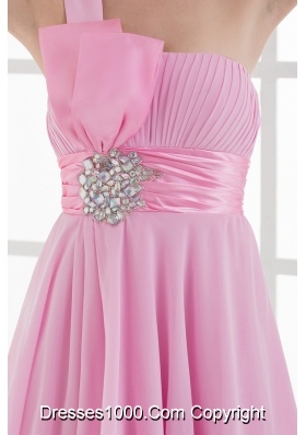 One Shoulder A-line Beading and Ruching Chiffon Prom Dress