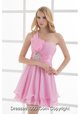 One Shoulder A-line Beading and Ruching Chiffon Prom Dress