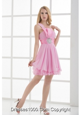 One Shoulder A-line Beading and Ruching Chiffon Prom Dress