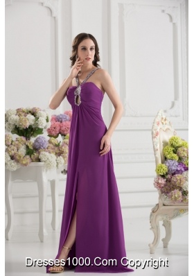 Purple Empire Halter Top Beading Ruching Chiffon Prom Dress