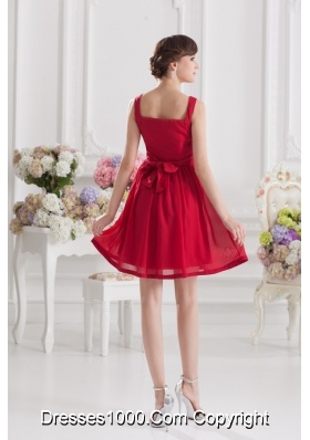 Red Empire Straps Prom Dress with Ribbons and Beading