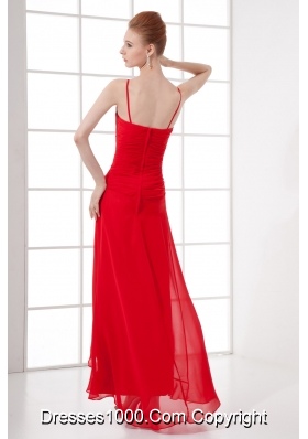 Spaghetti Straps Tea-length Chiffon Red Dresses for Prom