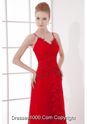 Spaghetti Straps Tea-length Chiffon Red Dresses for Prom