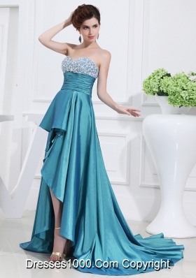 Sweetheart  High-low Beading and Applique Taffeta Teal Prom Dress