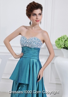 Sweetheart  High-low Beading and Applique Taffeta Teal Prom Dress