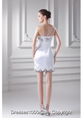 White One Shoulder Taffita Mini-length Prom Dress with Appliques and Ruching