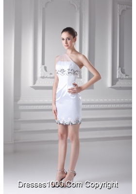 White One Shoulder Taffita Mini-length Prom Dress with Appliques and Ruching