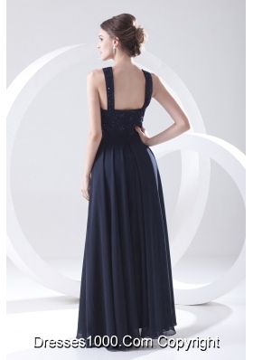 2014 Navy Blue Prom Dress with Lace Bateau Black Empire Chiffon