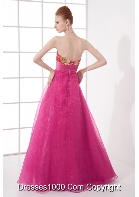 A-line Chiffon Floor-length Hot Pink Appliques Belt Prom Dress