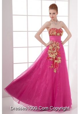 A-line Chiffon Floor-length Hot Pink Appliques Belt Prom Dress