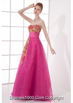 A-line Chiffon Floor-length Hot Pink Appliques Belt Prom Dress