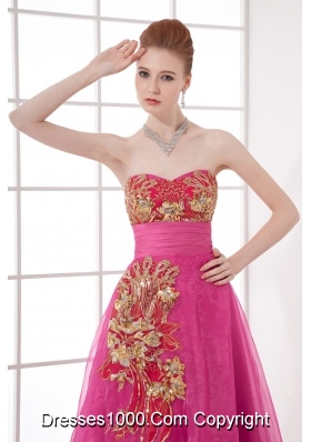 A-line Chiffon Floor-length Hot Pink Appliques Belt Prom Dress