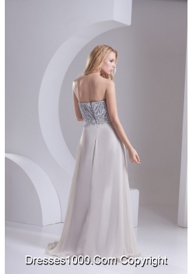 A-line Gray Sweetheart Sleeveless Sequins Prom Dress with Hand Made Flower