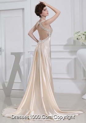 A-line  Halter Top Floor-length Beading Elastic Woven Satin Prom Dress