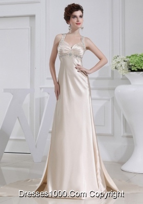 A-line  Halter Top Floor-length Beading Elastic Woven Satin Prom Dress