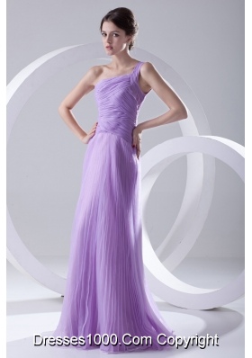 A-line One Shoulder Organza Floor-length Lavender Prom Dress