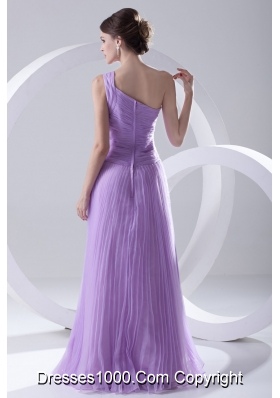 A-line One Shoulder Organza Floor-length Lavender Prom Dress