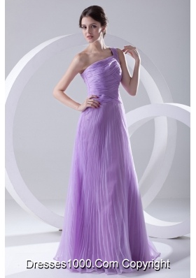 A-line One Shoulder Organza Floor-length Lavender Prom Dress