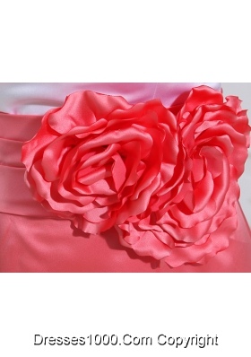 A-line Prom Dress with Hand Made Flowers Swaetheart Taffeta Watermelon