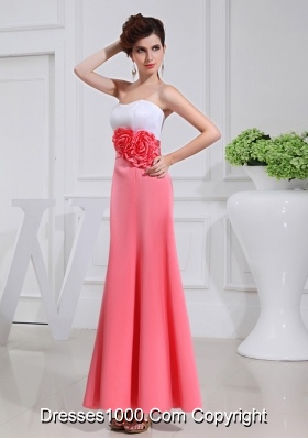 A-line Prom Dress with Hand Made Flowers Swaetheart Taffeta Watermelon