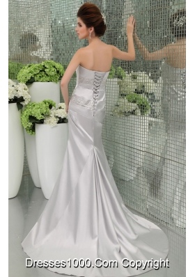 A-line Strapless Sashes and Beadings Silver Prom Dress