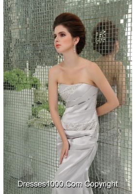 A-line Strapless Sashes and Beadings Silver Prom Dress